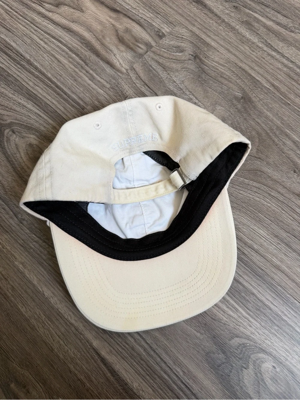 Supreme S 6 panel cream baseball cap hat